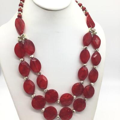 Vintage Red Beaded Costume Necklace