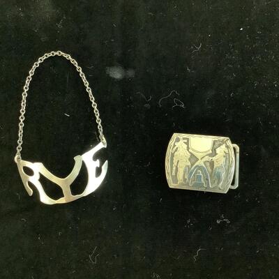 1013 Sterling RYE Liquor Label & 900 Silver Guatemala Belt Buckle