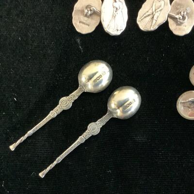 1015 Sterling Silver Golf Cuff Links, Salt Spoons, and Reverse Painted Cuff links