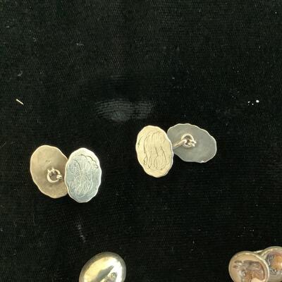 1015 Sterling Silver Golf Cuff Links, Salt Spoons, and Reverse Painted Cuff links