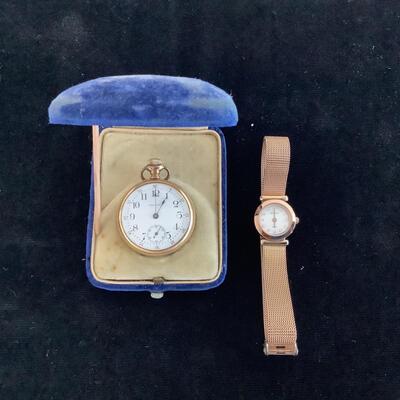 1016 Antique Gold Plated Ladies Waltham Pocket Watch & SKAGEN Denmark Watch