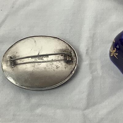 1020 Arts & Crafts RUSKIN Pottery Brooch and Limoges Porcelain Box