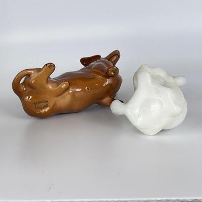 Vintage Beswick Dachshund & Westmoreland Glass French Bull Dog