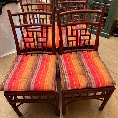 Set of 4 Chinnoserie Chair Red Woven Cane