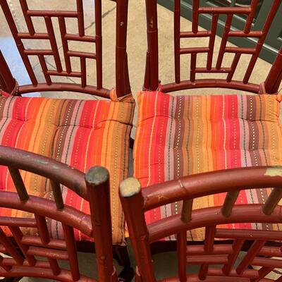 Set of 4 Chinnoserie Chair Red Woven Cane