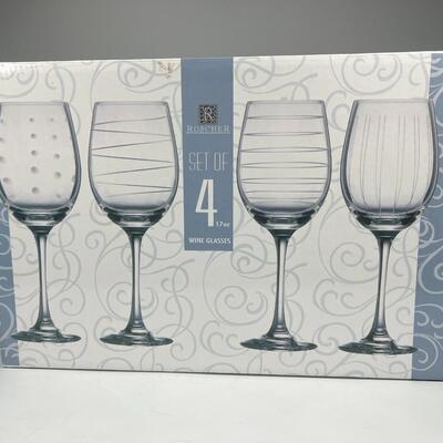 Set of 4 Abstract Lines Wine Glass Goblets in Original Box