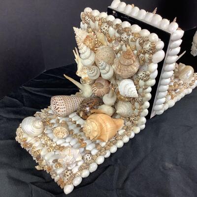 1031  Hand Crafted Shell Bookends and Shell Box