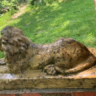 Vintage Cement/Stone Laying Lion Statue Sculpture
