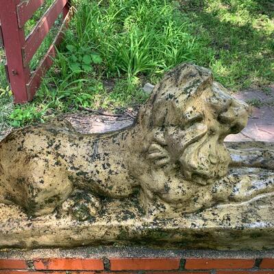 Vintage Cement/Stone Laying Lion Statue Sculpture