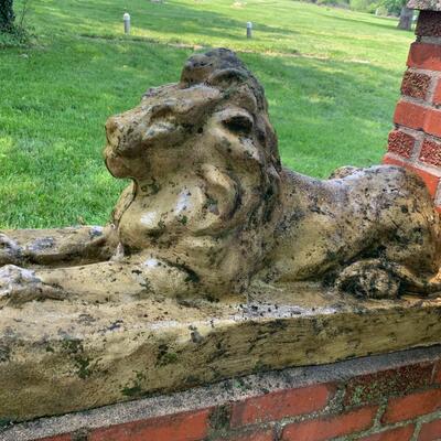 Vintage Cement/Stone Laying Lion Statue Sculpture