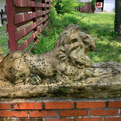 Vintage Cement/Stone Laying Lion Statue Sculpture
