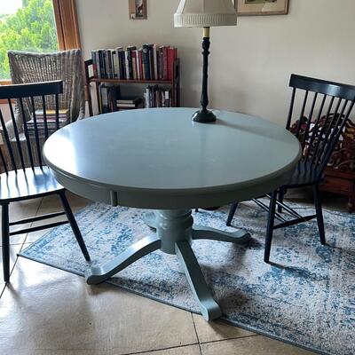 Dove Gray Round Painted Wood Dining table