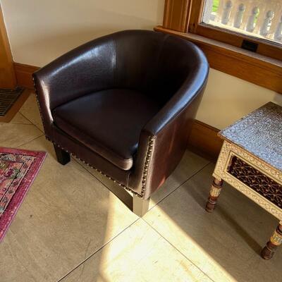 Brown Leather Club Chair with Nailhead Trim