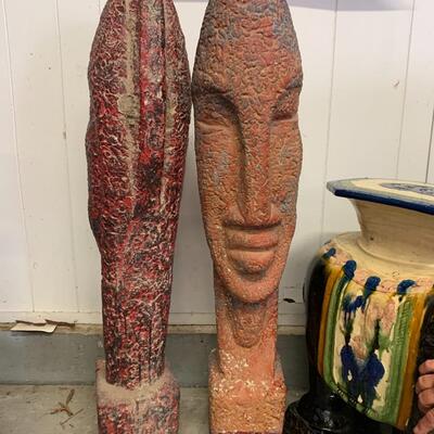 Set Concrete/Stone Polynesian Tiki Statues