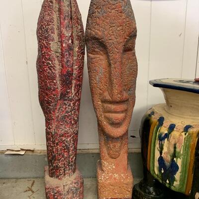 Set Concrete/Stone Polynesian Tiki Statues
