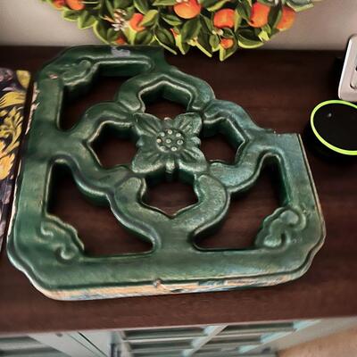 Antique Chinese Jade color Breezeway Tiki Tile Turquoise Architecture Tile - broken