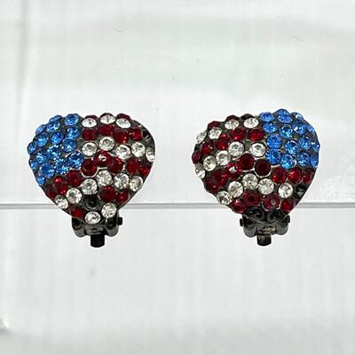 Patriotic Heart Shaped clip-on Vintage earrings