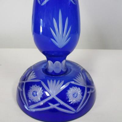 Blue Etched Hurricane Lamp