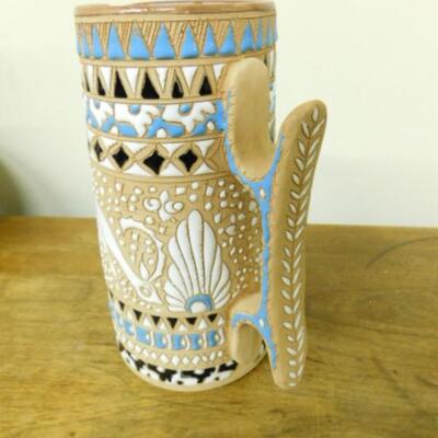 Hand Crafted and Painted Pottery Tankard Signed by Artists