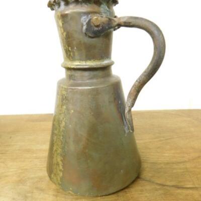 Antique Hand-Crafted Copper Water Pitcher with Pinched Edge Top