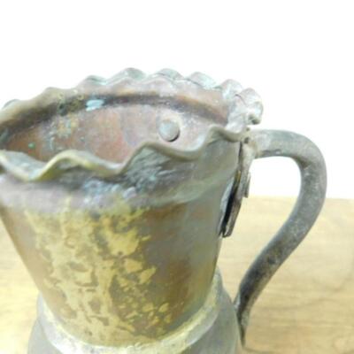 Antique Hand-Crafted Copper Water Pitcher with Pinched Edge Top