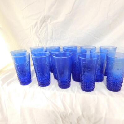 Set of 15 Vintage Blue Drinking Glasses