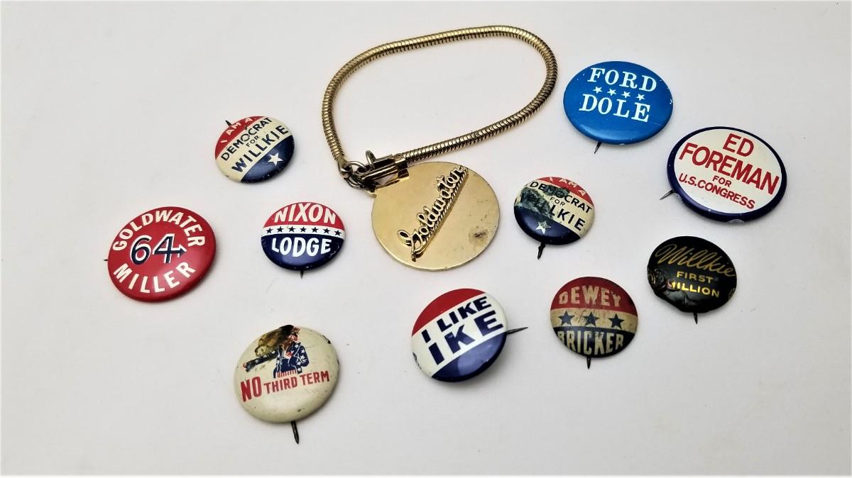 Lot 33 Lot of Vintage Political Buttons and Bracelet