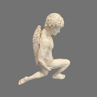 Large Kneeling Cupid Statue on Display Board