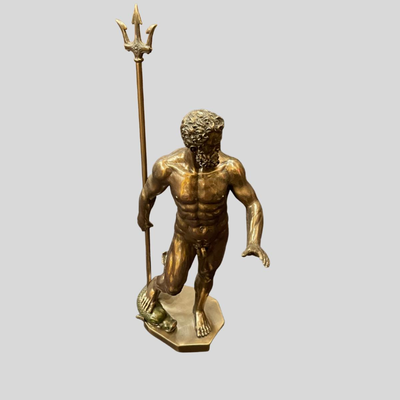 Greek God Poseidon Nude Bronze Patina Statue - 10