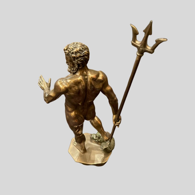 Greek God Poseidon Nude Bronze Patina Statue - 10