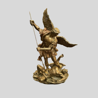 Saint Michael Victory over Lucifer Satan Devil Serpent Bronze Patina Statue - 11"