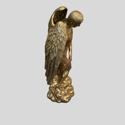 Nude Male Angel Bronze Patina Statue - 12"