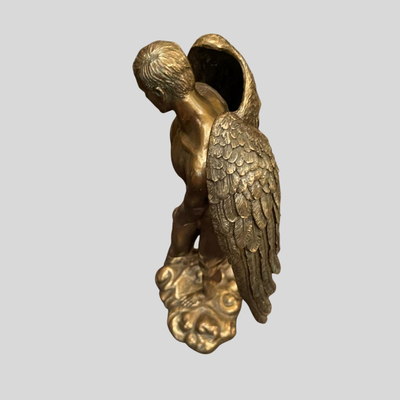 Nude Male Angel Bronze Patina Statue - 12"