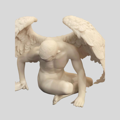 Nude Winged Grieving Male Angel Alabaster Statue - 8