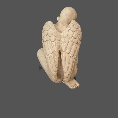 TMS Pensive Angel Vitruvian Collection Stone Sculpture on Pedestal - 9"