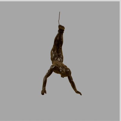Two Cappetelli Sculptures - Two Bronze Bungee Jumping Men Hanging from a Wire - 13"