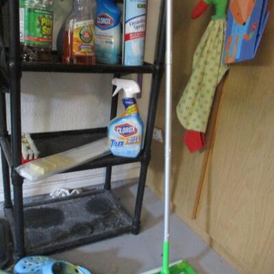 Cleaning Supplies and Plastic Shelf