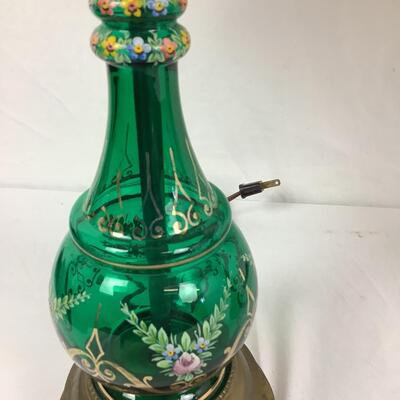 1038 Pair of Vintage Handpainted Bohemian Glass Lamps