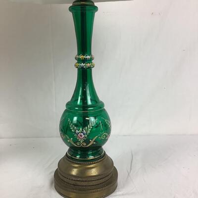 1038 Pair of Vintage Handpainted Bohemian Glass Lamps