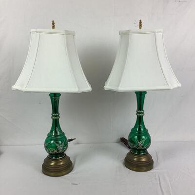 1038 Pair of Vintage Handpainted Bohemian Glass Lamps