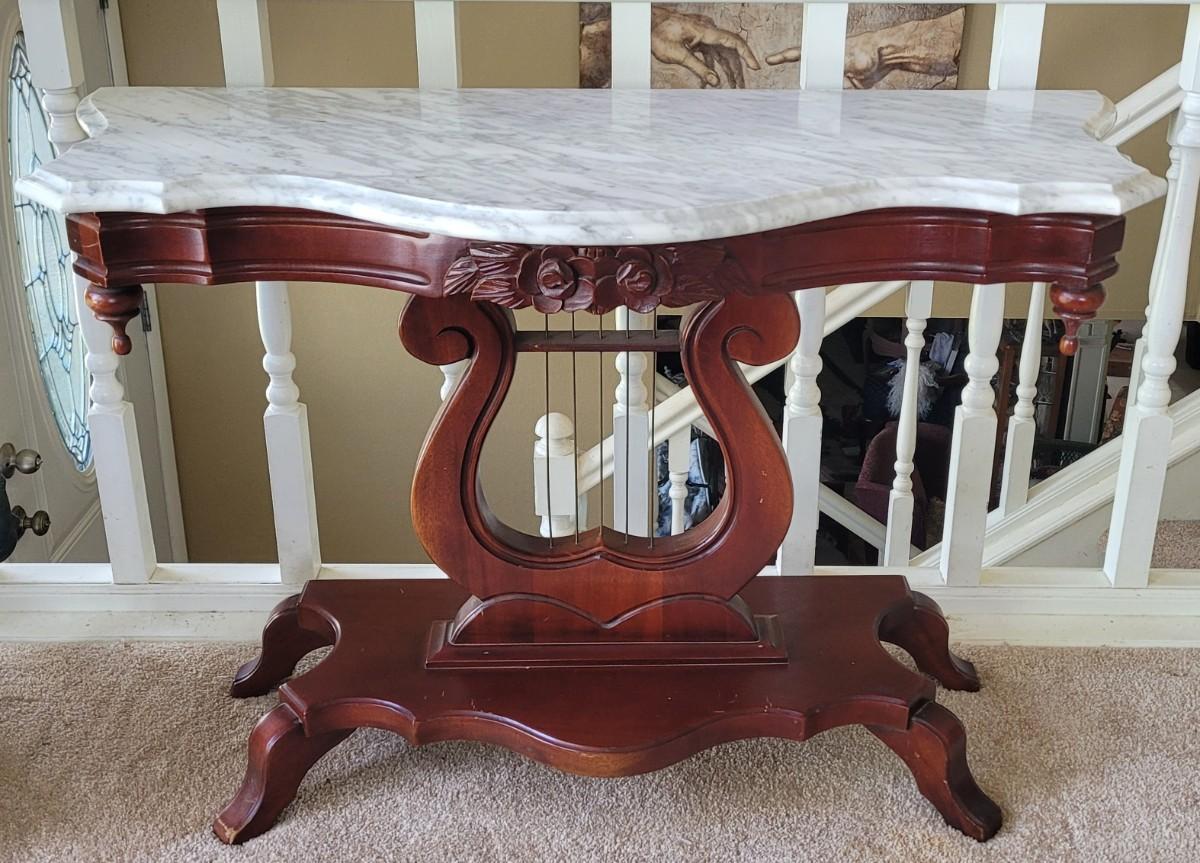 Lot 44 Antique Harp Table with Marble Top