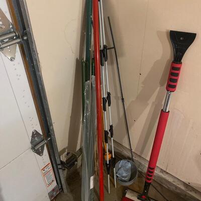 G26 landscaping stakes, squeegee, and snow scraper/brush