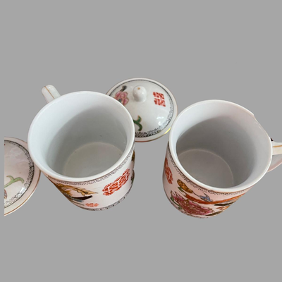 Two Vintage Porcelain Covered Coffee Tea Mug - 10 oz.
