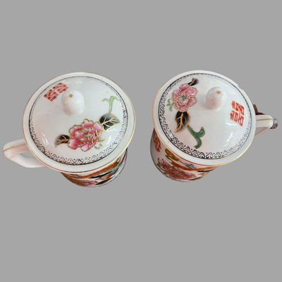 Two Vintage Porcelain Covered Coffee Tea Mug - 10 oz.