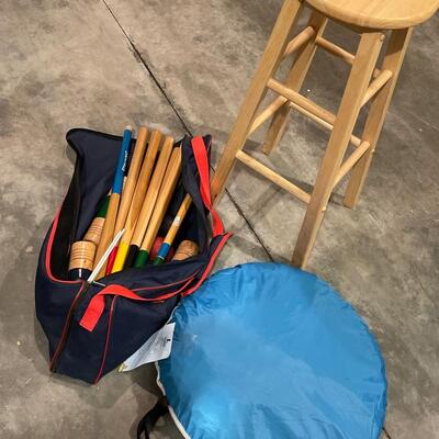 G76-Croquet set, pop-up tent, wooden stool