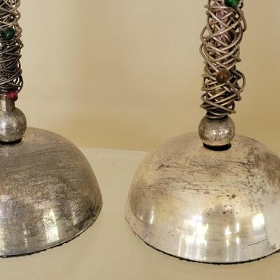 Lot 69: Vintage Silver Tone and Beaded Candleholders and Beaded Glass Chimney