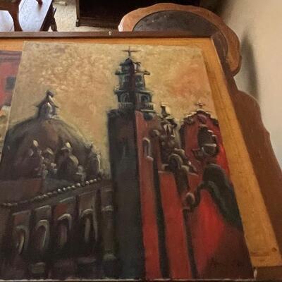 Ann DeField Oil Painting signed Mid Century Church