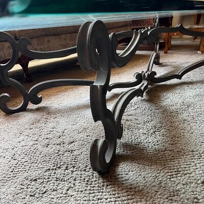 Glass Top Coffee Table with Wrought Iron Base