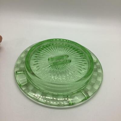 Green glass checkered rim ashtray