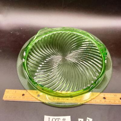 13 - Vintage Uranium Glass Footed Cake Plate